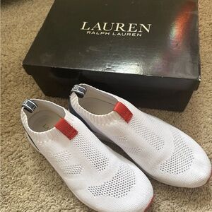 Lauren Ralph Lauren White and Red Slip-On Shoes